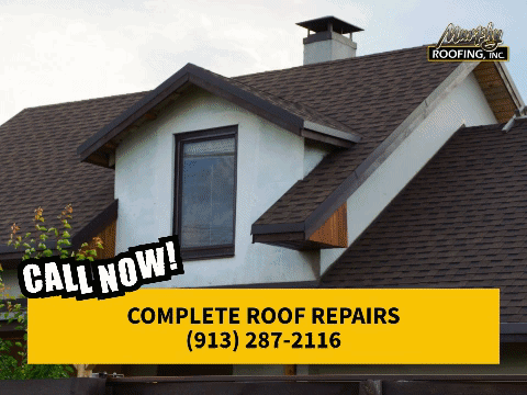 House With Roof Saying Call Now Complete Roof Repairs GIF