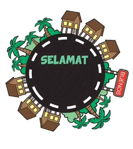 Houses and Palm Trees Around Selamat Hari Raya Sign