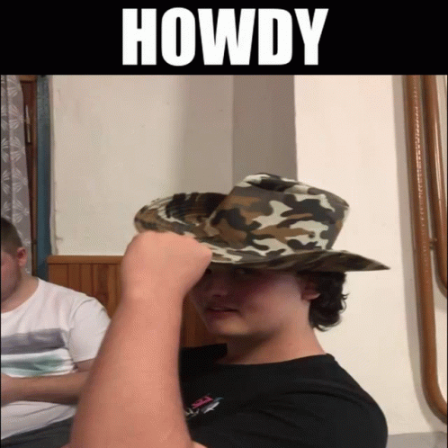 Guy With Camouflaged Cowboy Hat Howdy GIF