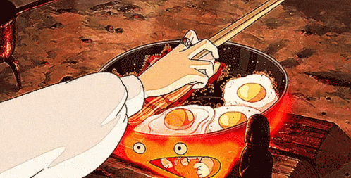 Howl's Moving Castle Cooking Bacon And Eggs GIF