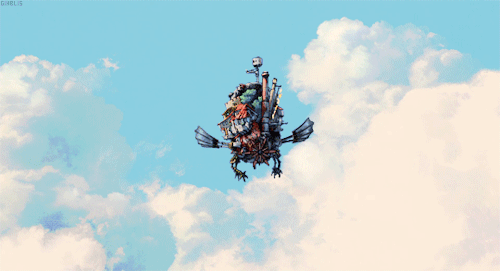 Howl's Moving Castle Flying Over Clouds GIF