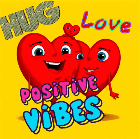 Hug Love Positive Vibes Card with Three Hearts