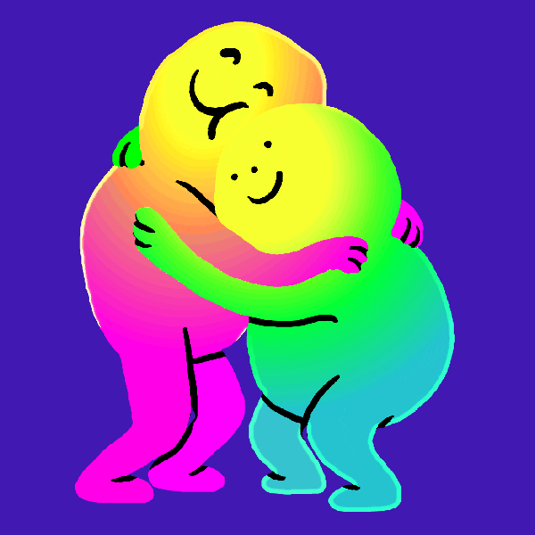 Hugging Neon Blob Cartoon GIF