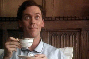 Hugh Laurie Tea Laugh GIF