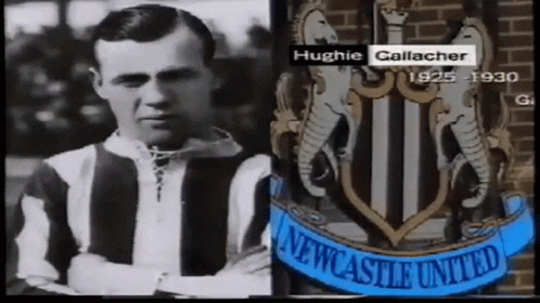 Hughie Gallacher Next to Newcastle United Logo