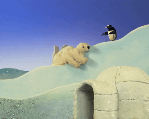 Hugo Polar Bear Slide Down Snow GIF