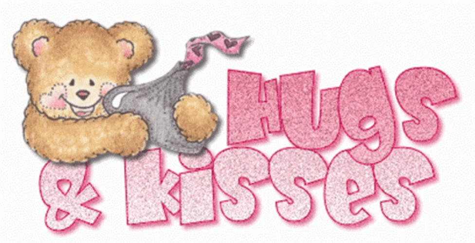 Hugs And Kisses Animated Bear Pink Glitters GIF