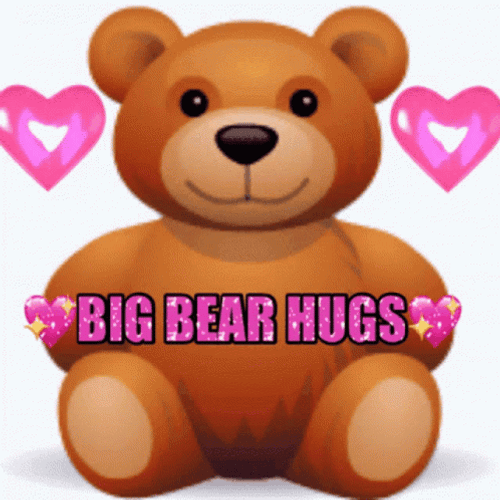 Hugs Big Bear Sparkling Hearts Greeting GIF