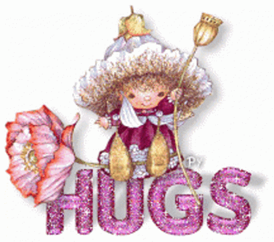Hugs Cute Girl Flower Pink Glitter Text GIF