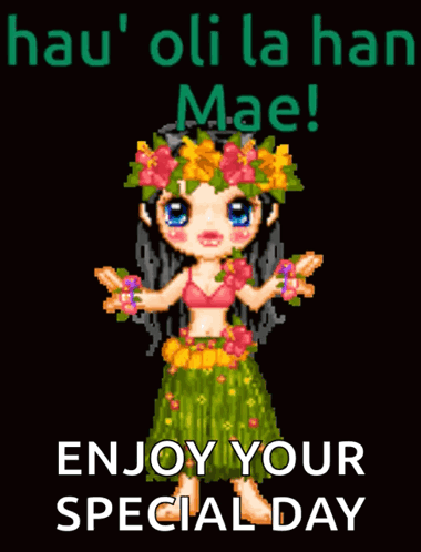 Hula Girl With Flowers Enjoy Your Day GIF