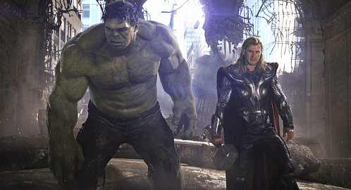 Hulk and Thor Standing in Ruined Building