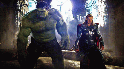 Hulk and Thor Standing on Rock