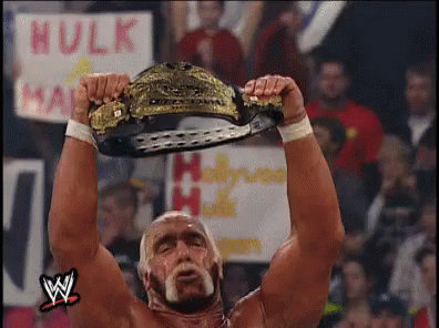 Hulk Hogan Holding Wrestling Championship Belt