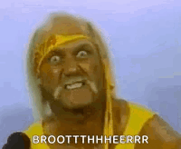 Hulk Hogan Is Wearing A Yellow Shirt And Talking Into A Microphone While Making A Funny Face . GIF