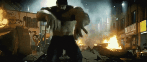 Hulk Standing in Front of Fire Drill Building