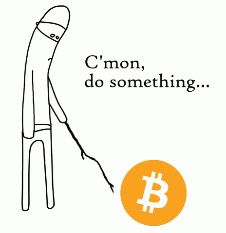 Human Figure Poking Bitcoin Logo With Stick GIF