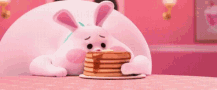 Hungry Pink Bunny Eating Pancakes GIF