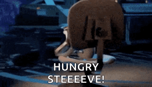 Hungry Steeeve Cartoon in Dark Room