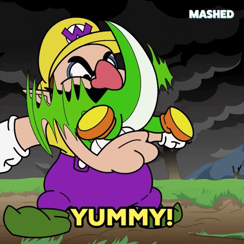 Hungry Wario Eating Meat GIF