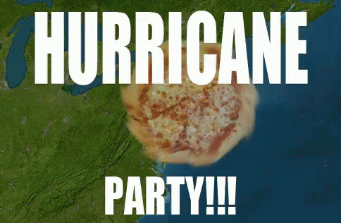 Hurricane Party Poster With Pizza On Map GIF