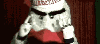 Hurricanes Mascot Costume Giving Middle Finger