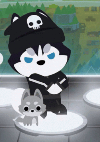 Husky In Black Hat With Skull Next To Smaller Husky GIF