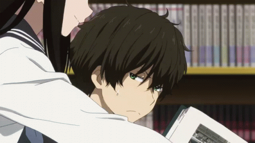 Hyouka Oreki Chitanda Surprised Library GIF