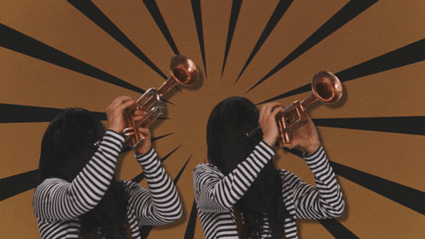 Hypnotic Retro Bugle Playing Tandem GIF