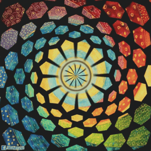 Hypnotic Spiral Colorful Hexagon Glass GIF