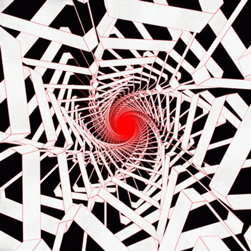 Hypnotic Spiral White Triangles Red Center GIF