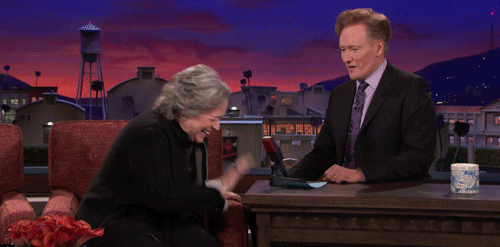 Hysterical Laughing Kathy Bates Seth Meyers GIF