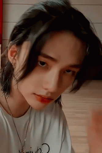 Handsome Hyunjin Checking Out Hair GIF