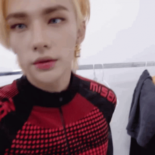Stunning Blonde Hyunjin Looking At Camera GIF