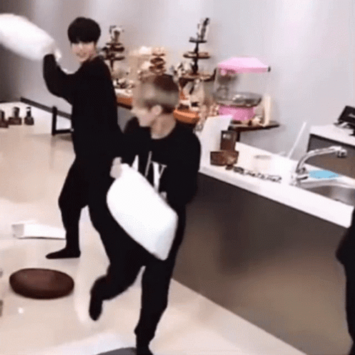 Hyunjin Funny Pillow Fight GIF