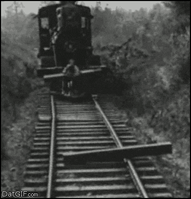 I Like Trains Man Hit Log Blocking Track GIF