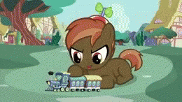 I Like Trains Pony Accidentally Burns Toy Train GIF