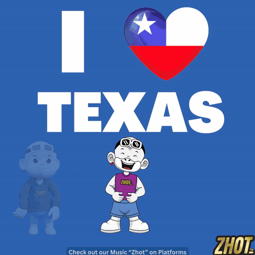 I Love Texas Poster With Heart and Cartoon Character