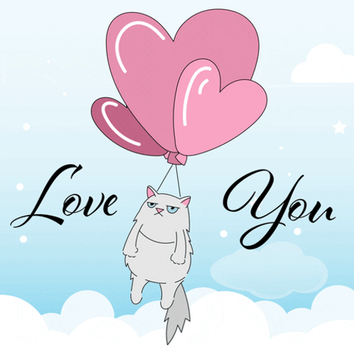 I Love You cat balloons gif.