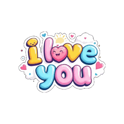 I Love You Sticker With Hearts and Clouds