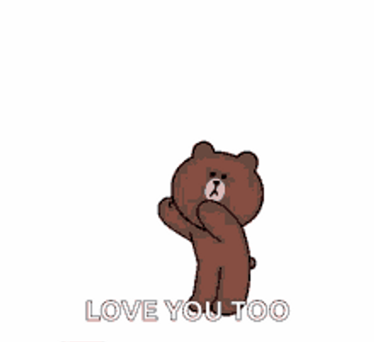 I Love You Too Brown Bear Line Hearts Pouring GIF