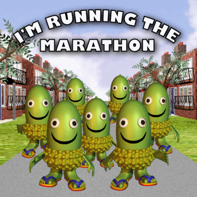 I'm Running The Marathon Poster With Green Cartoon Characters