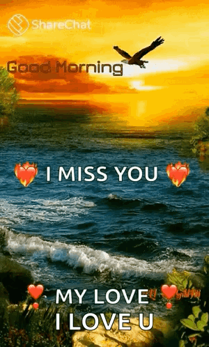 I Miss You My Love I Love U Is Written On A Picture Of A Sunset Over The Ocean . GIF