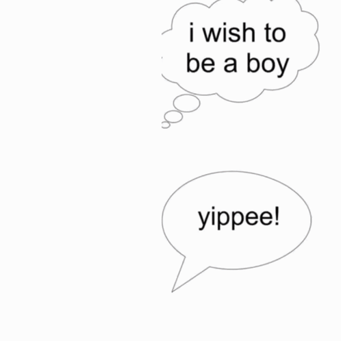 I Wish To Be A Boy Written In A Speech Bubble Next To A Cartoon Character GIF