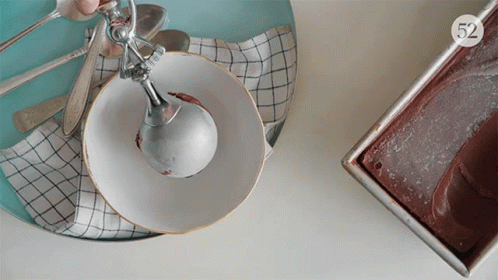 Ice Cream Scoop on White Bowl with Brownies