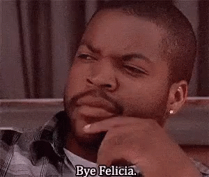 Ice Cube Is Sitting On A Couch With His Hand On His Chin And Says `` Bye Felicia '' . GIF