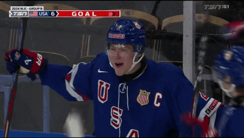 Ice Hockey Players Celebrating Goal for USA