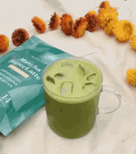 Iced Matcha Super Latte And Bag GIF