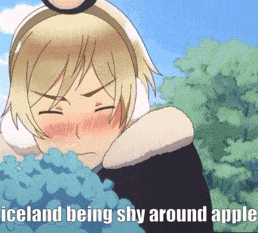 Iceland Being Shy Around Apple Written On A Cartoon GIF