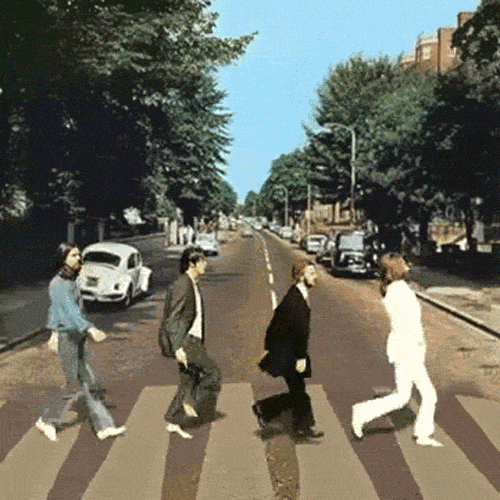 Iconic Beatles Band Crossing Abbey Road GIF