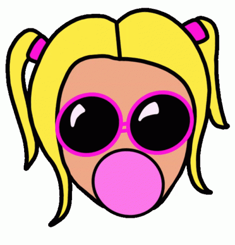 Illustrated Girl Blowing Bubble Gum GIF